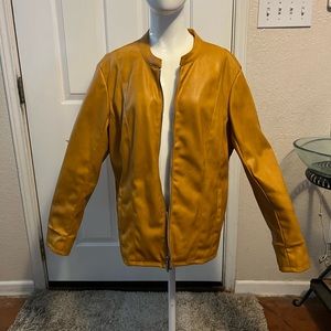 Alfani Faux Leather Yellow Jacket. Lined with Zippers and pockets!
